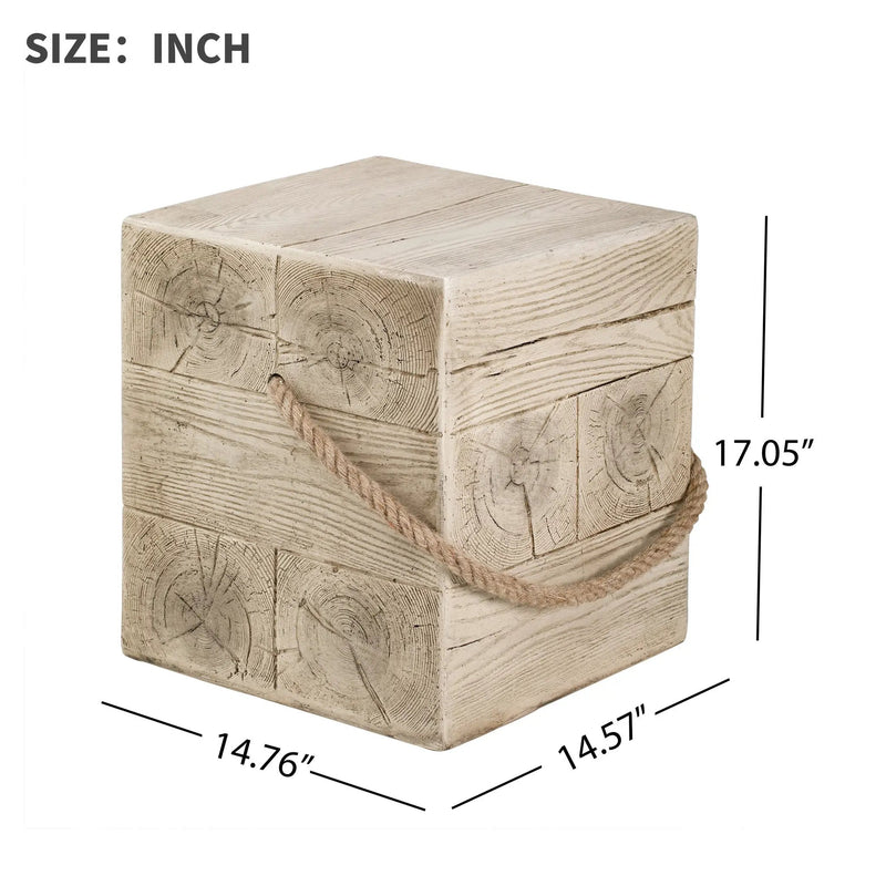 Outdoor Wood Grain Square MGO Side Table with Simulated Braided Cord by HouseOfZazla