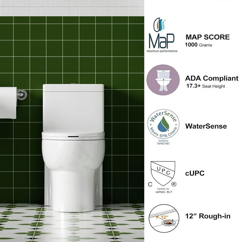 Gloss Tornado Flush 1 Piece Toilet With Soft Closing Seat, Water Saving Dual Flush - Gloss White by HouseOfZazla