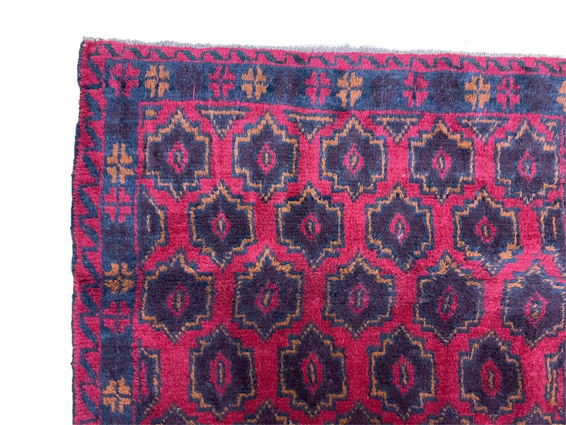 2' 10" X 4'7" Vintage Handmade Tribal Wool Rug Balouchi Rug Afghan Rug Red Blue by Jewel Rugs