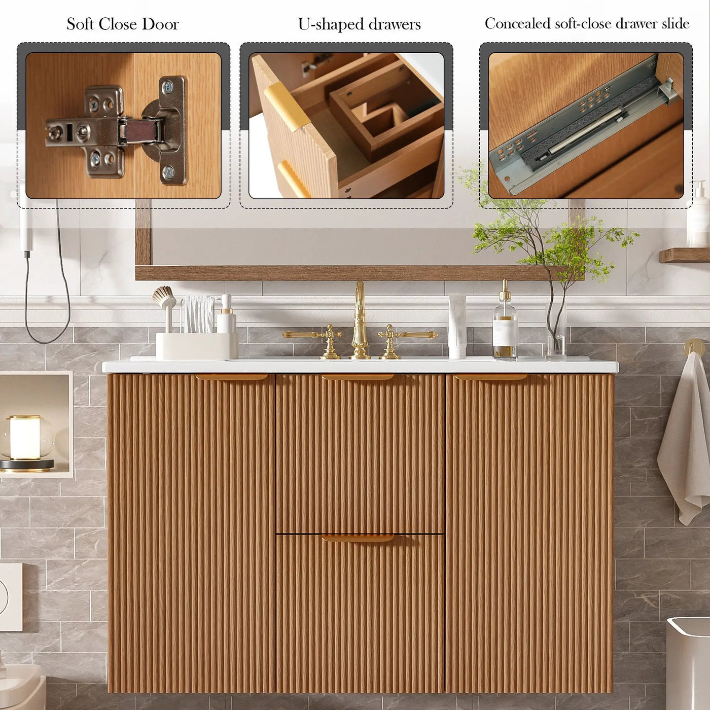 Modern Wall Mounted Bathroom Vanity, Soft Close Doors by HouseOfZazla