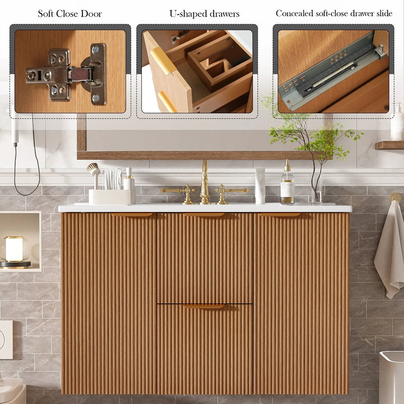 Modern Wall Mounted Bathroom Vanity, Soft Close Doors
