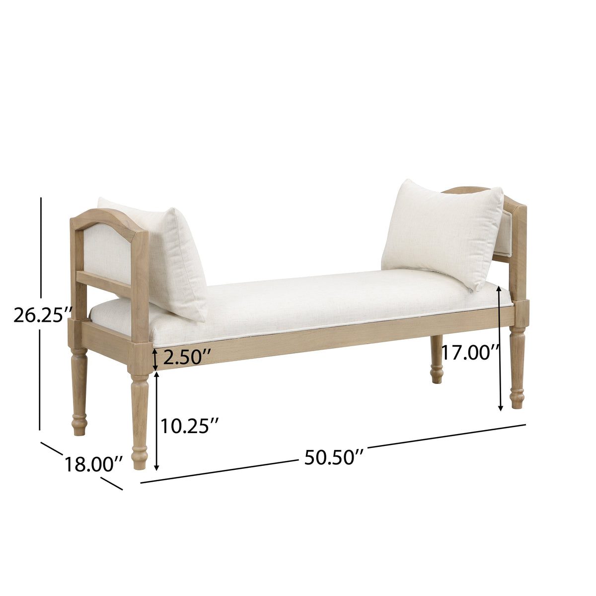 Upholstered Bench with Turned Legs & Side Cushions - Beige or Greige, photo 5 of 10