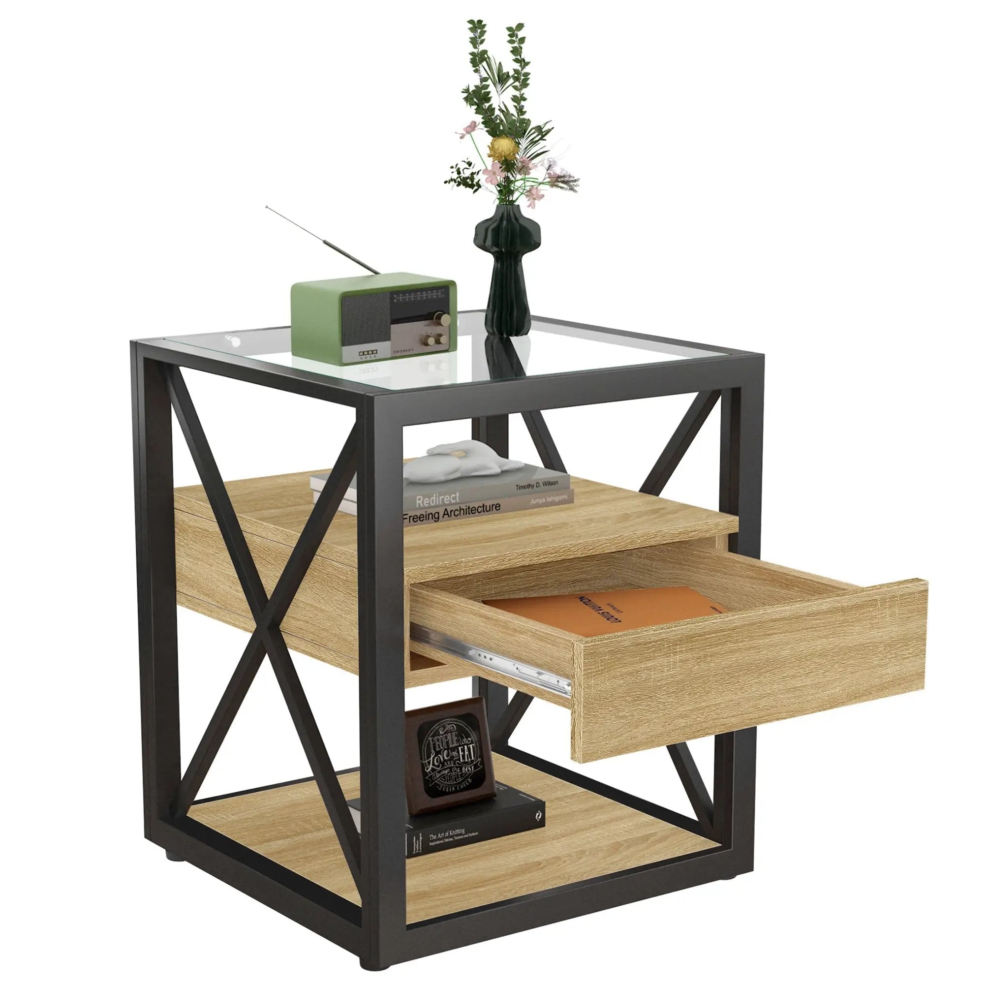 Set of 2 Modern End Tables with Drawer - Nightstands for Bedroom & Living Room by HouseOfZazla