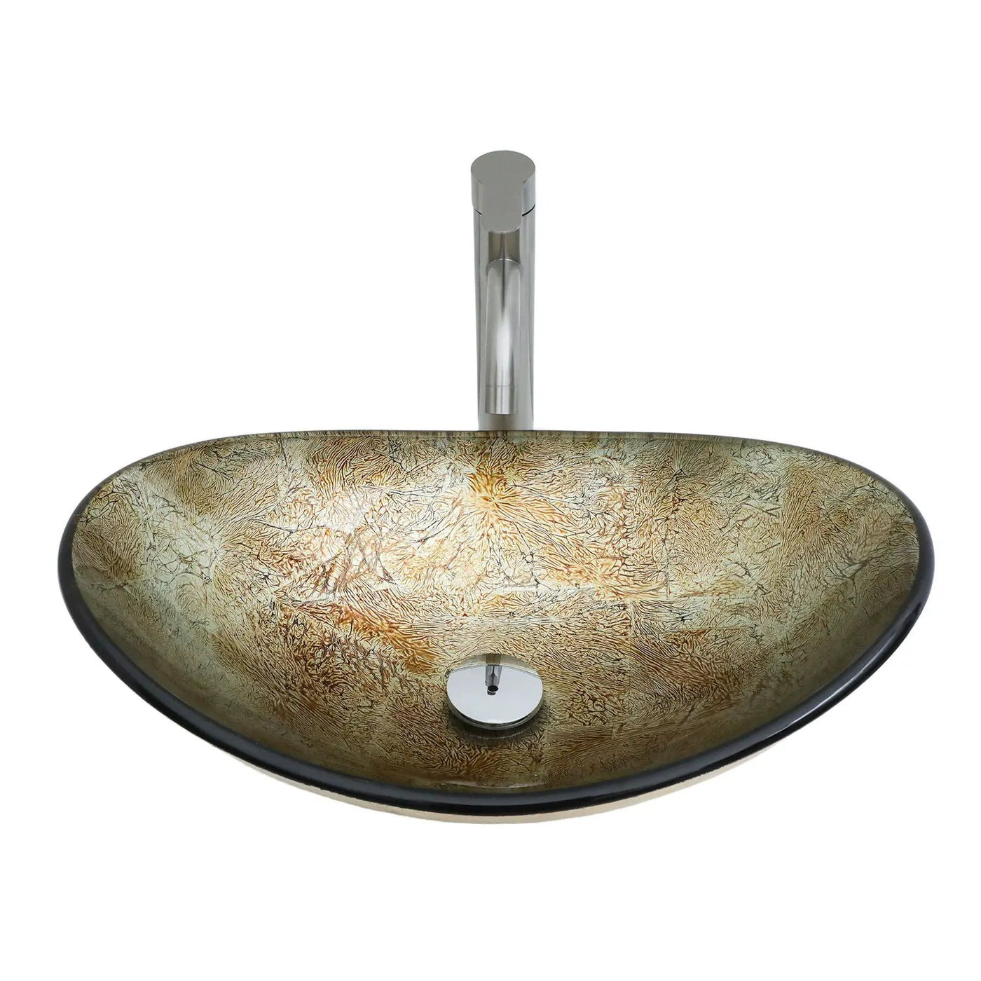 Tempered Glass Vessel Sink With Boat Shape Pop-Up Drain by HouseOfZazla