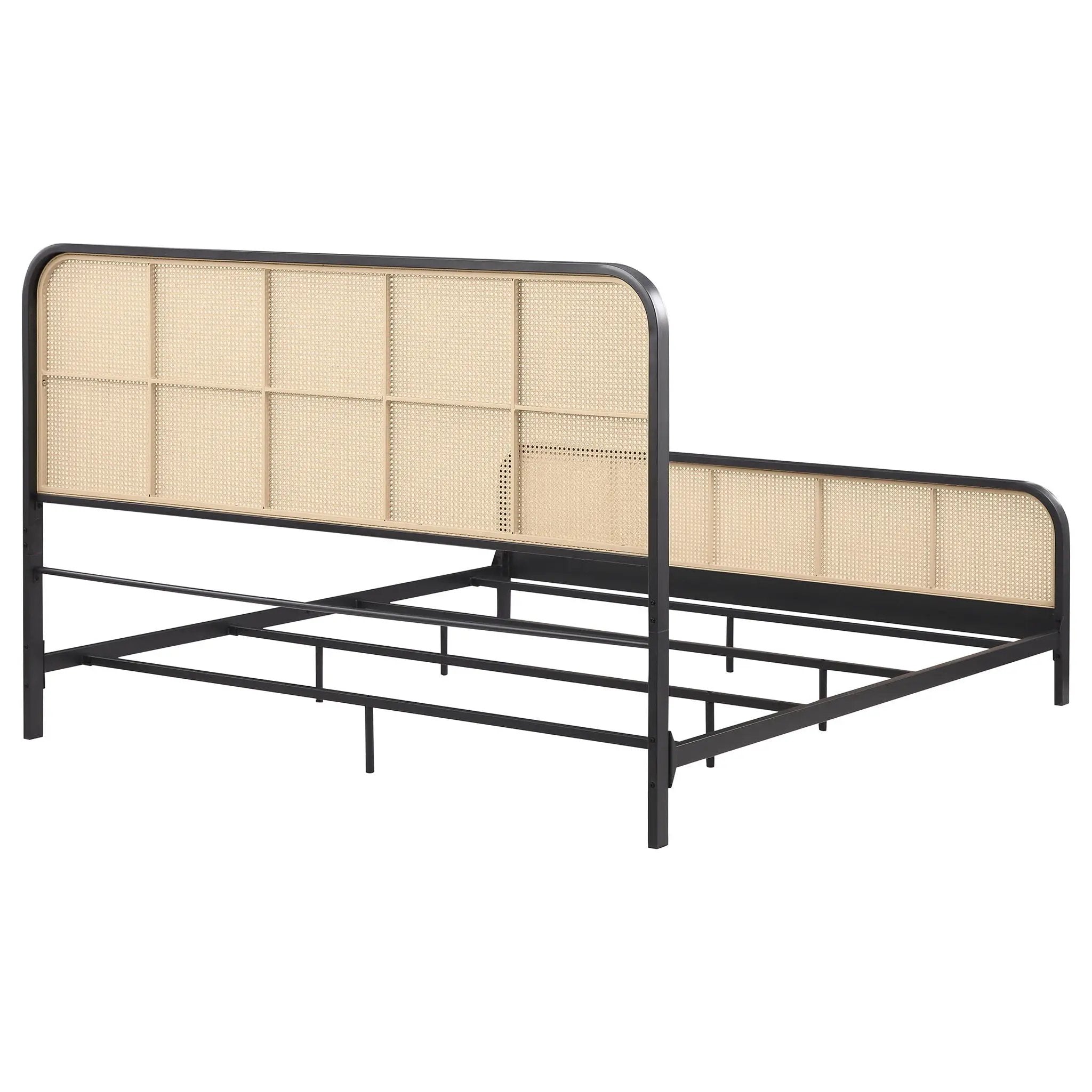 Lanewood Open Cane Webbing Metal Eastern King Bed Black by Unique Piece Furniture