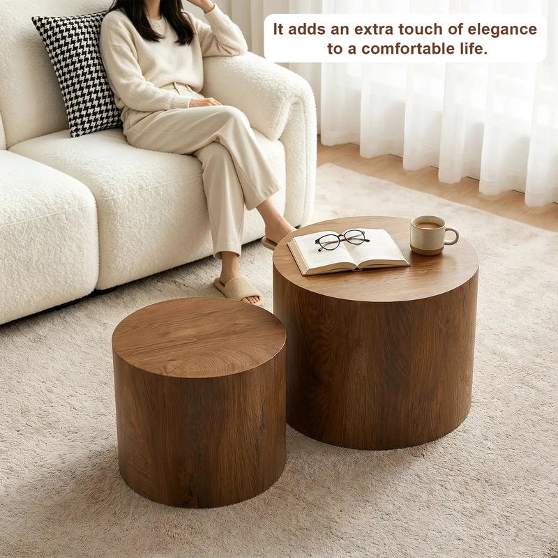 Nesting Coffee Table Set of 2, Modern Round Coffee Tables with Non-Slip Feet by HouseOfZazla