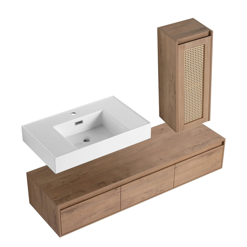 Modern Imitative Wall Mounted Bathroom Vanity With Resin Sink And Side Cabinet by HouseOfZazla