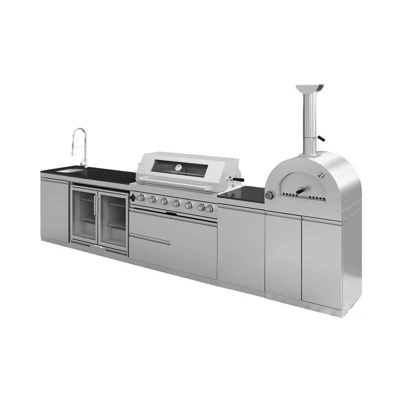 Blazon 147-Inch 6-Burner 120K BTU Outdoor Kitchen Island With Pizza Oven, Rotisserie & Refrigerator (SAK96429) by SAKSBY WHOLESALE