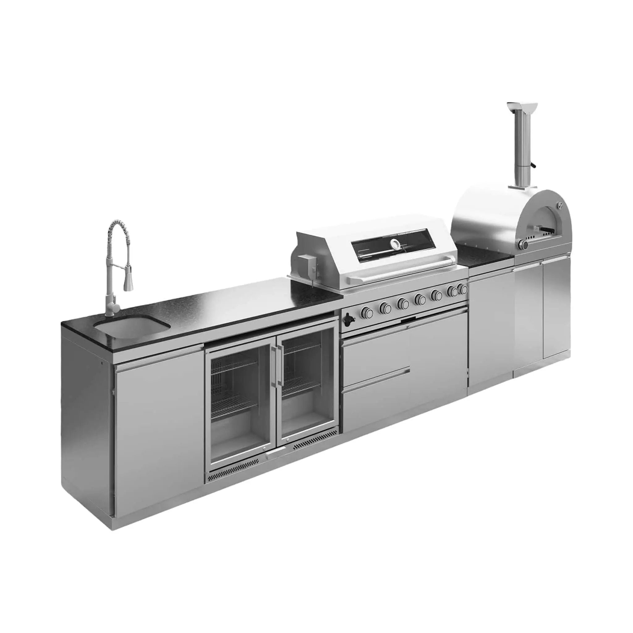 Blazon 147-Inch 6-Burner 120K BTU Outdoor Kitchen Island With Pizza Oven, Rotisserie & Refrigerator (SAK96429) by SAKSBY WHOLESALE