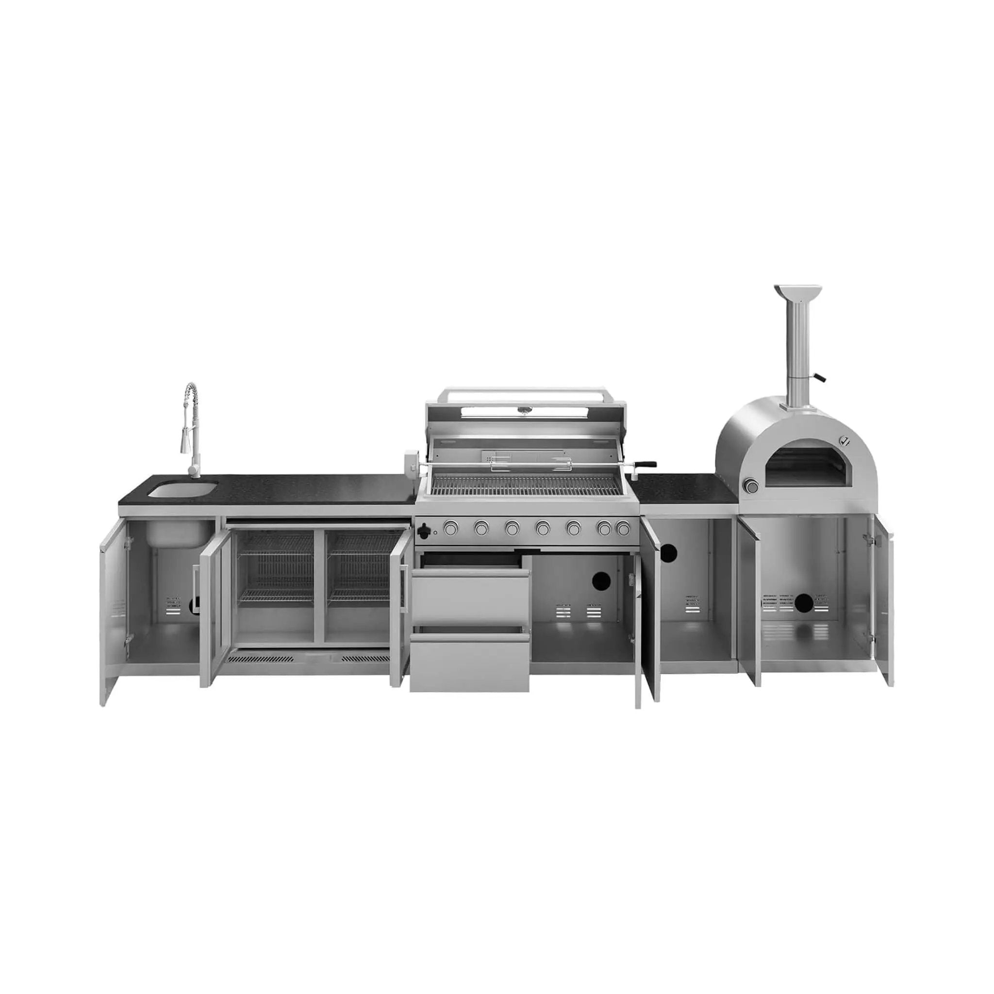 Blazon 147-Inch 6-Burner 120K BTU Outdoor Kitchen Island With Pizza Oven, Rotisserie & Refrigerator (SAK96429) by SAKSBY WHOLESALE