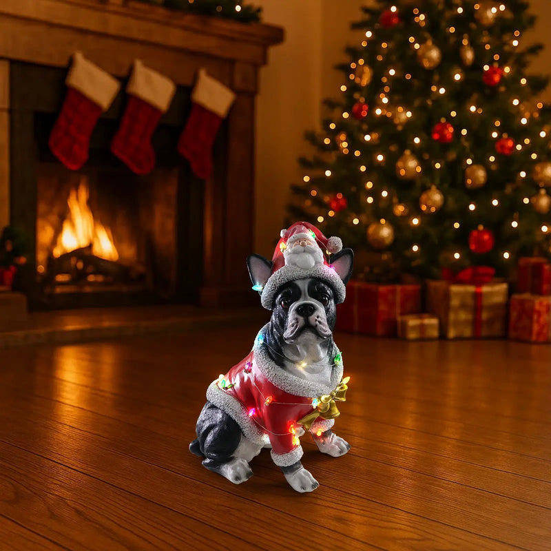 Christmas French Bulldog Statue, Holiday Dog Figurine in Santa Outfit by HouseOfZazla