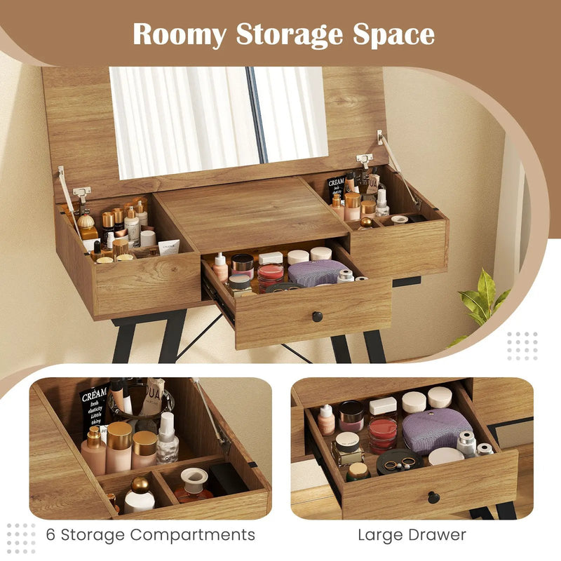 Vanity Desk with Flip Top Mirror Makeup Dressing Table-Rustic Brown by DirectDeals