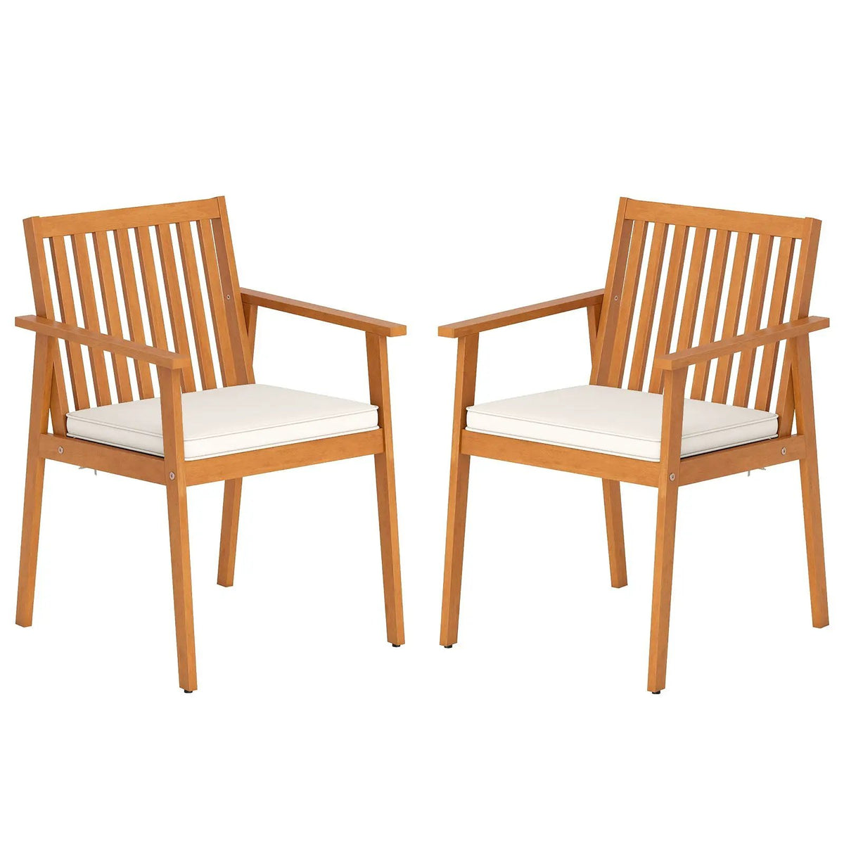 2 Pieces Patio Dining Chairs Outdoor Acacia Wood Chairs with Removable Padded Cushion by DirectDeals