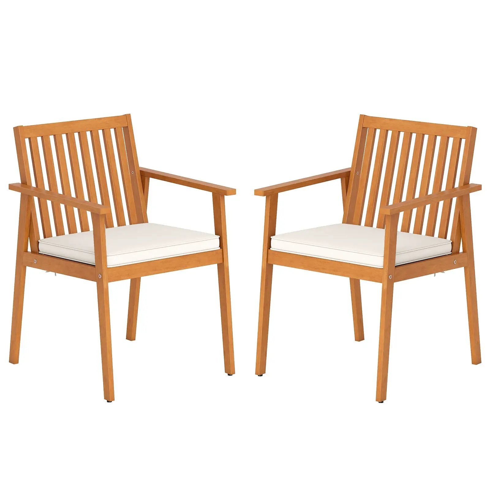 2 Pieces Patio Dining Chairs Outdoor Acacia Wood Chairs with Removable Padded Cushion by DirectDeals