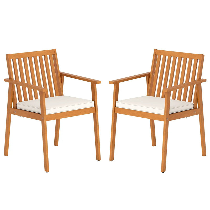 2 Pieces Patio Dining Chairs Outdoor Acacia Wood Chairs with Removable Padded Cushion by DirectDeals