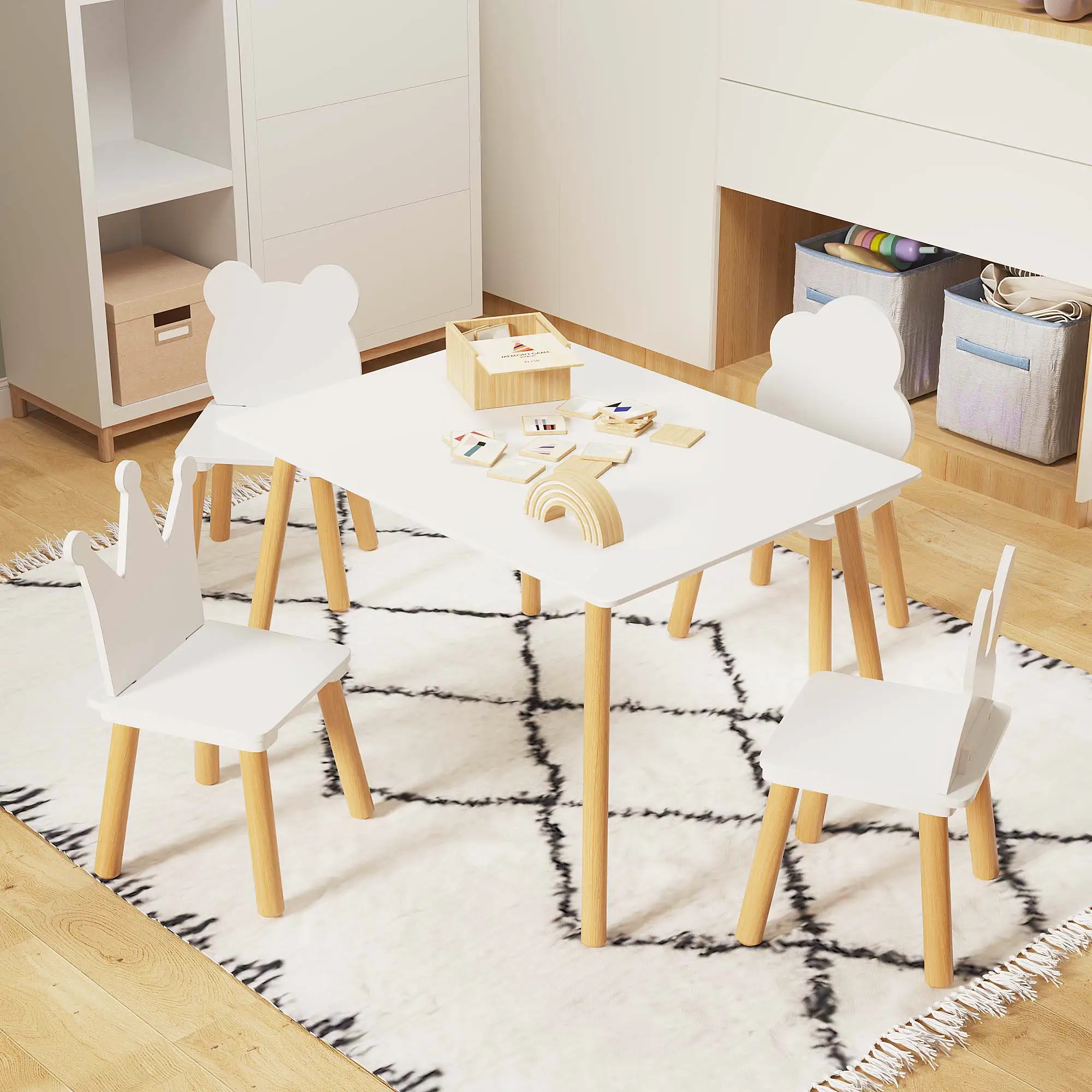 Big Kids Table and 4 Chairs Set, 5 Pieces Toddler Table and Chair Set by HouseOfZazla