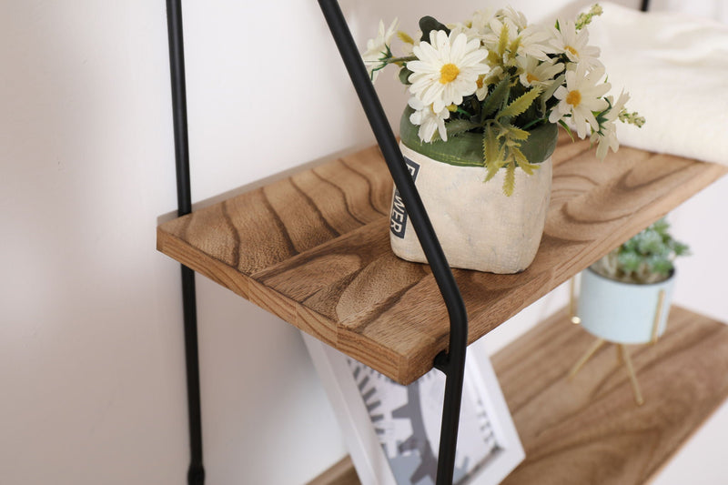 Light Brown 5-Tier Wall Shelves with Decorative Hanging Display - Light Brown, photo 3 of 5