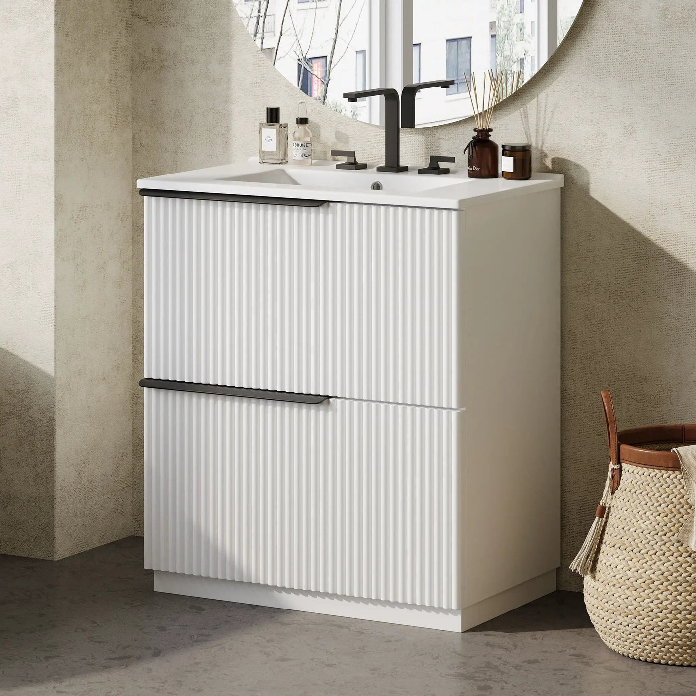 Fluted Bathroom Vanity With Ceramic Sink, Freestanding Cabinet by HouseOfZazla