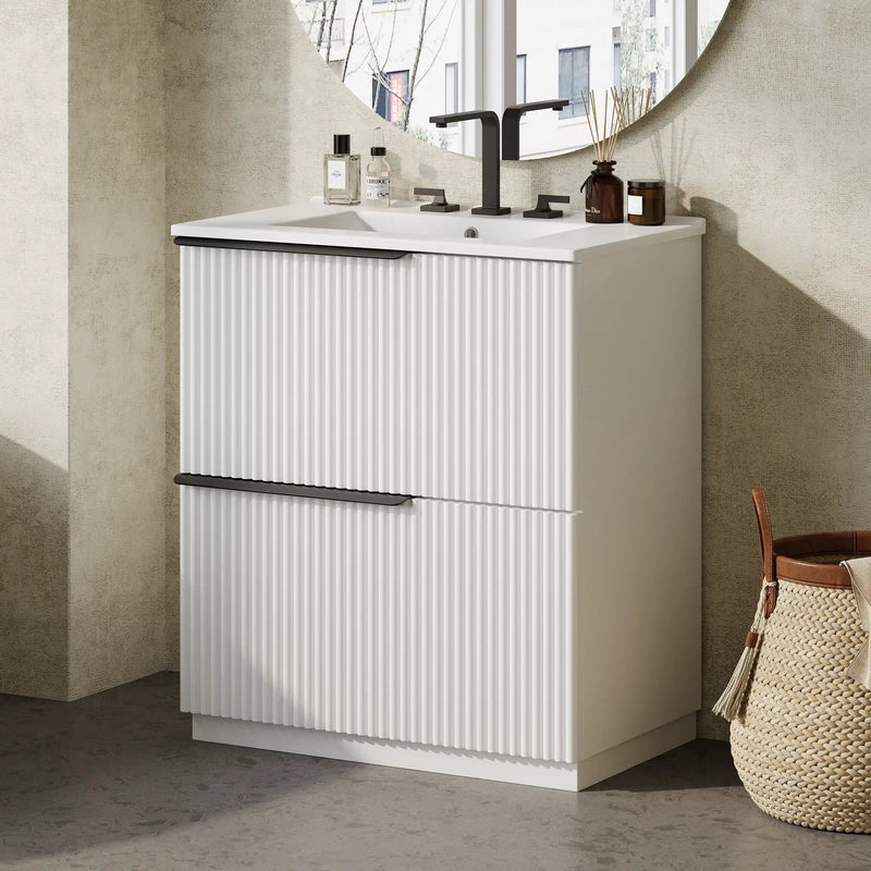 Fluted Bathroom Vanity With Ceramic Sink, Freestanding Cabinet by HouseOfZazla