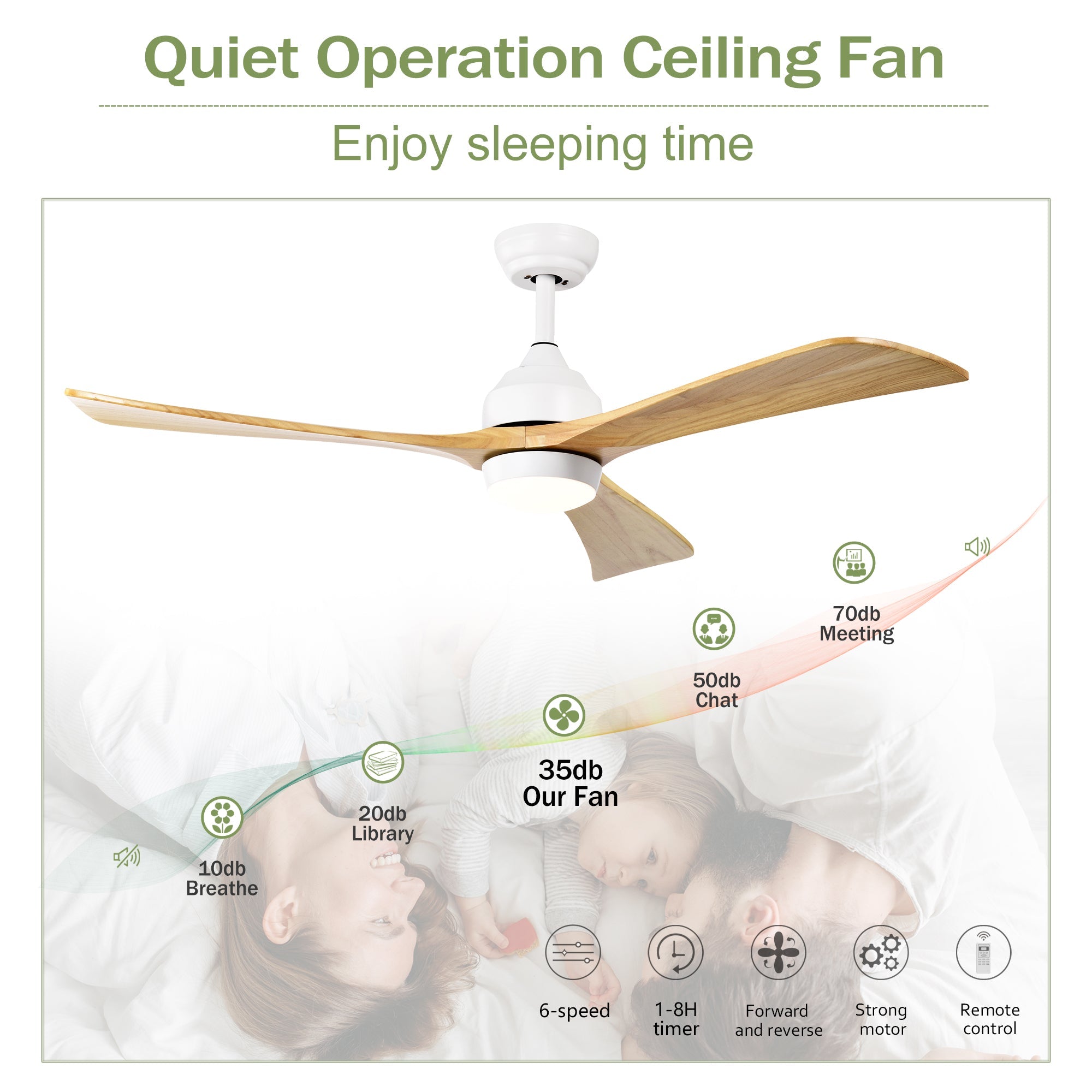 52" Solid Wood Blades Ceiling Fan with Lights and Remote Control by HouseOfZazla