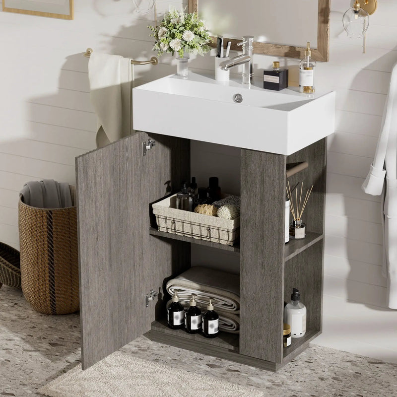 Bathroom Vanity With Sink, Freestanding Wood Grain Cabinet With Storage by Unique Piece Furniture