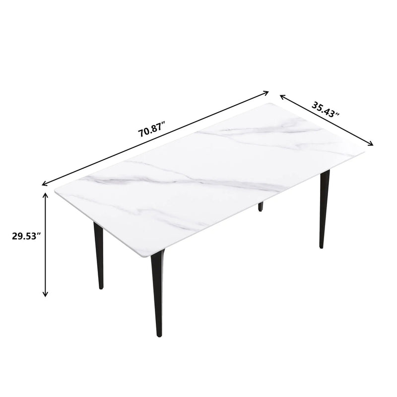 70.87" Modern Artificial Stone White Straight Edge Black Metal Leg Dining Table, Can Accommodate 6-8 People - White / Black by Unique Piece Furniture
