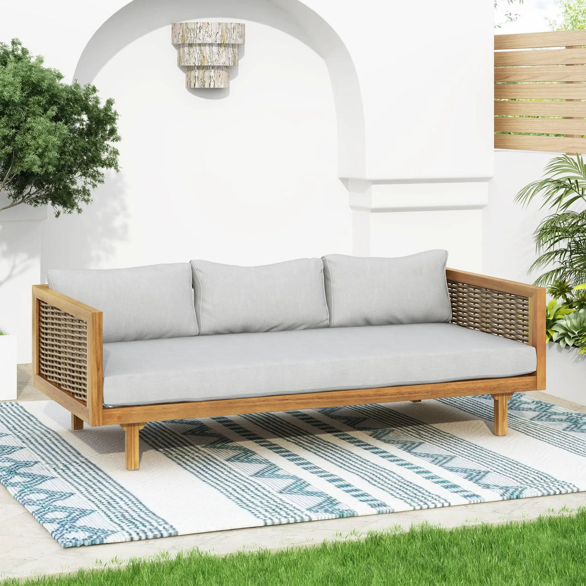 Claremont 3 Seater Daybed Teak Acacia Wood Water Resistant Cushions by HouseOfZazla