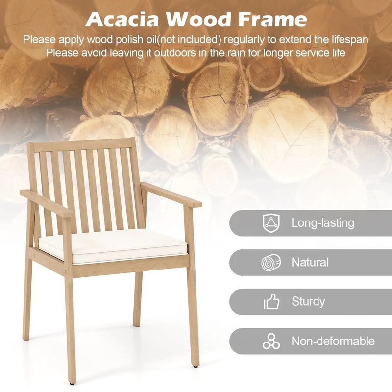 2 Pieces Patio Dining Chairs Outdoor Acacia Wood Chairs with Removable Padded Cushion by DirectDeals