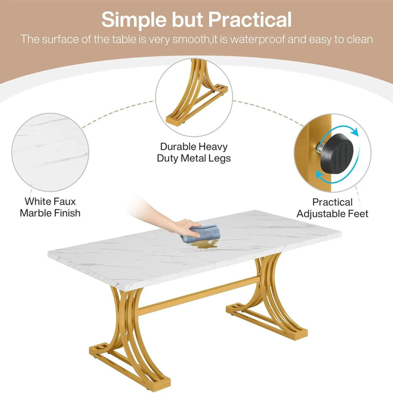Executive Desk With X-Legs, Sturdy Office Workstation For Home Office - White / Gold by HouseOfZazla