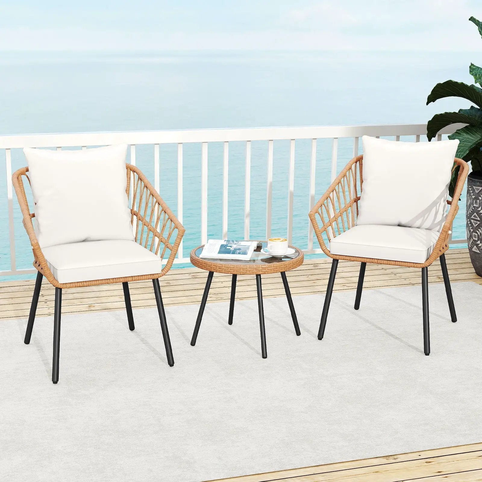 3 Piece Patio Bistro Set with Heavy Duty Metal Frame-Beige by DirectDeals