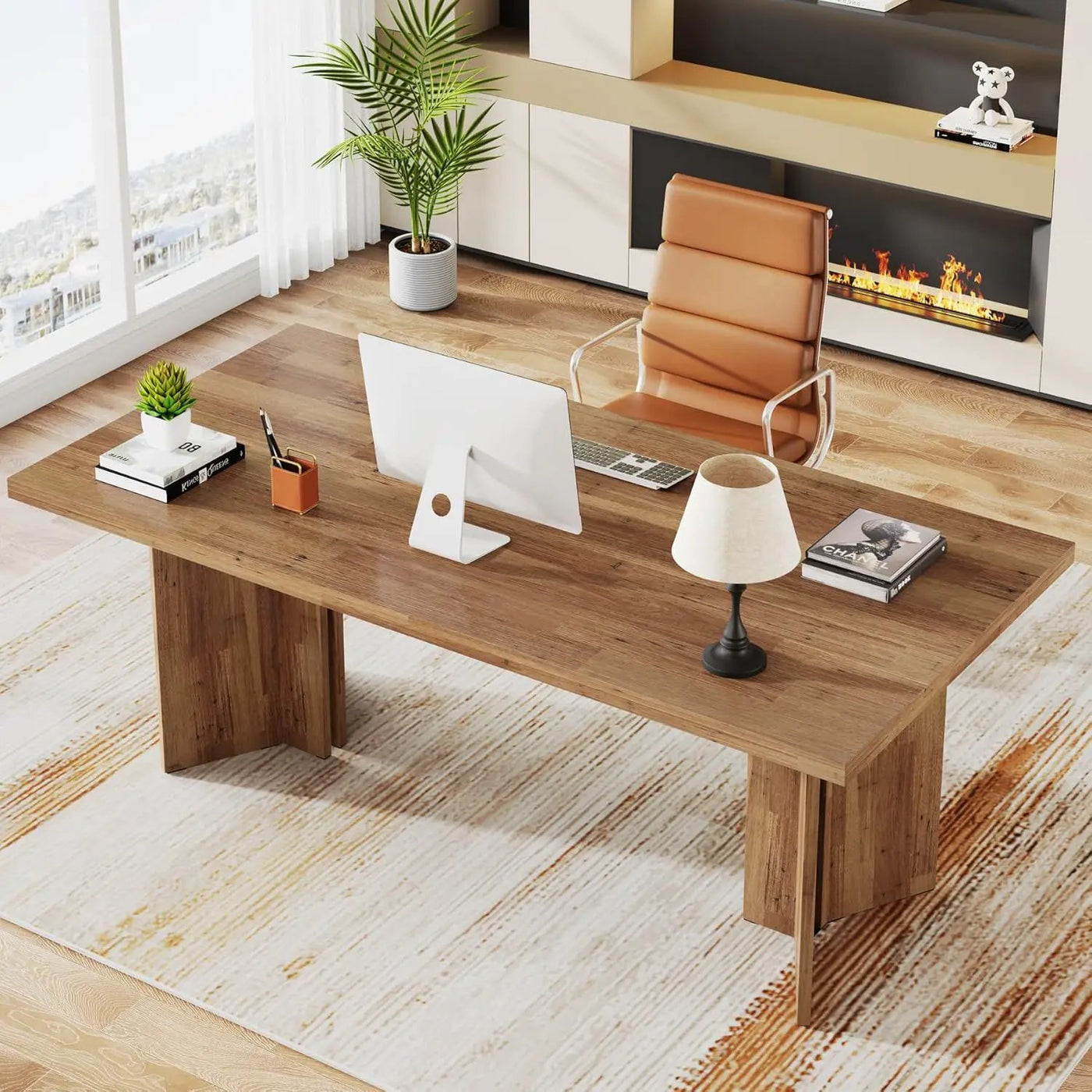 Executive Desk, Vintage Computer Workstation With Thickened Tabletop by HouseOfZazla