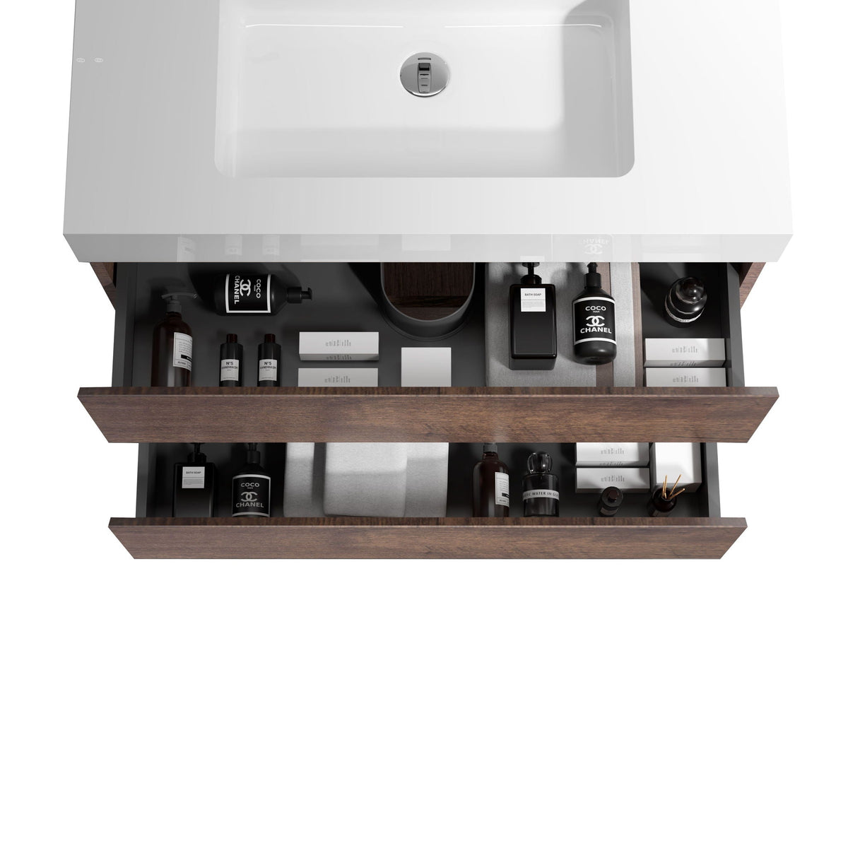 Alice Wall-Mounted Bathroom Vanity with Integrated Sink - Black or White, photo 7 of 36
