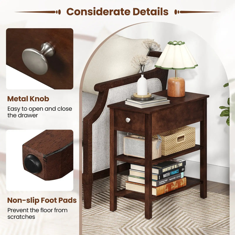 3-Tier Narrow End Table with Drawer and Storage Shelves by DirectDeals
