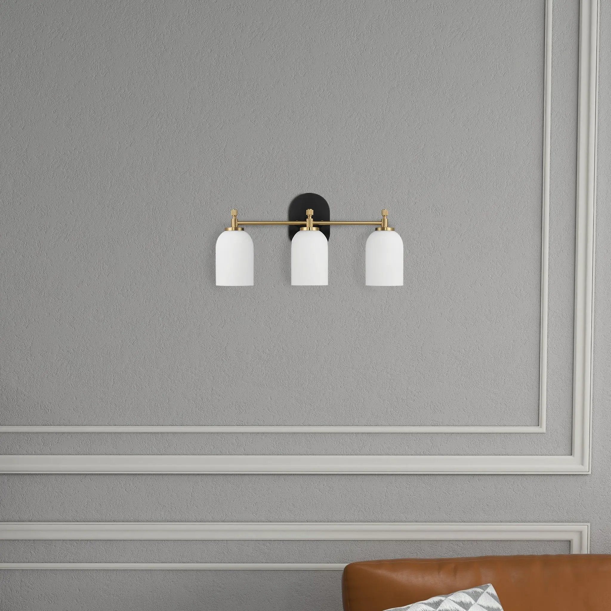 Meadows - 3 Lights Vanity Brush Bathroom Wall Light For Bathroom Over Mirror - Black / Gold / White by Unique Piece Furniture