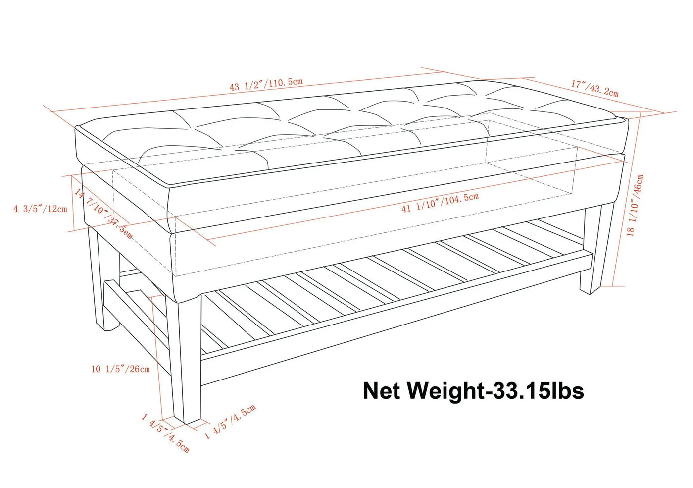 Cosmopolitan - Storage Ottoman Bench With Open Bottom by HouseOfZazla
