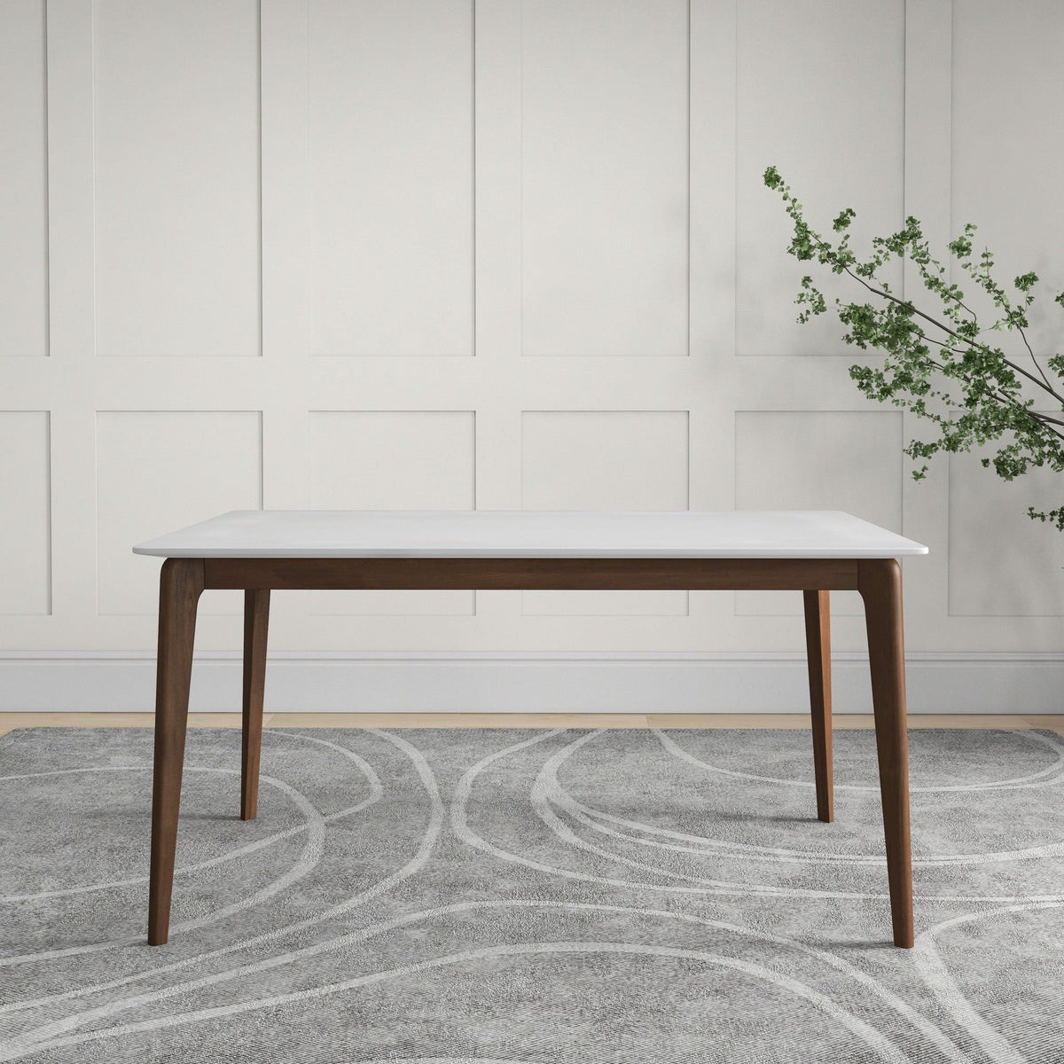 Rectangular Modern Dining Table with Solid Wood Construction – Dark Brown or White, photo 8 of 40