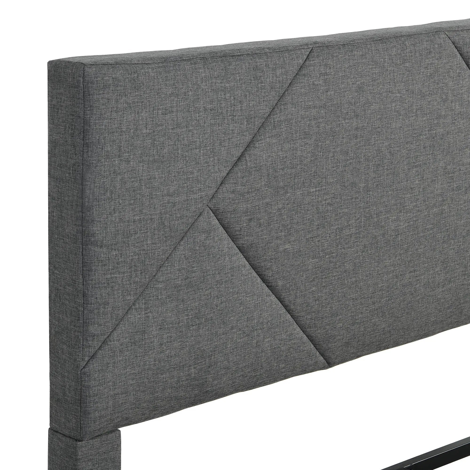 Upholstered Platform Bed Frame With Headboard, Wood Slat Support