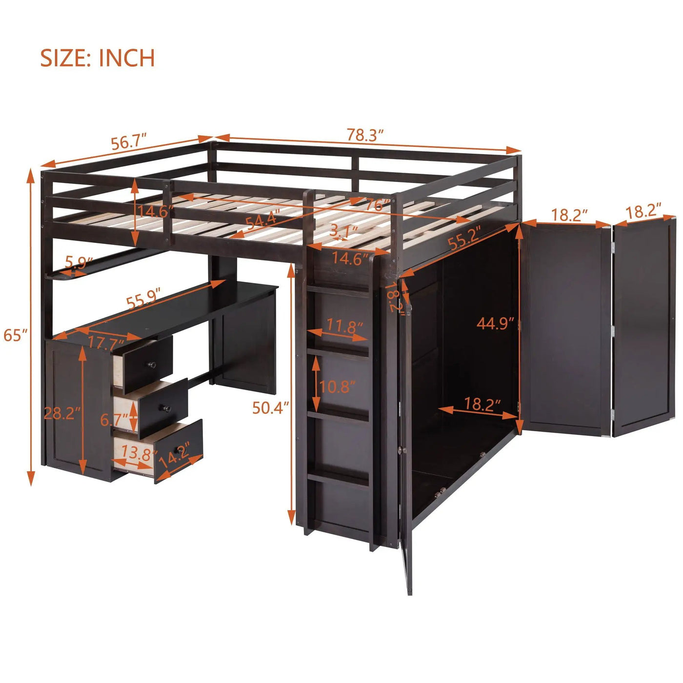 Loft Bed With Drawers, Desk, And Wardrobe by HouseOfZazla