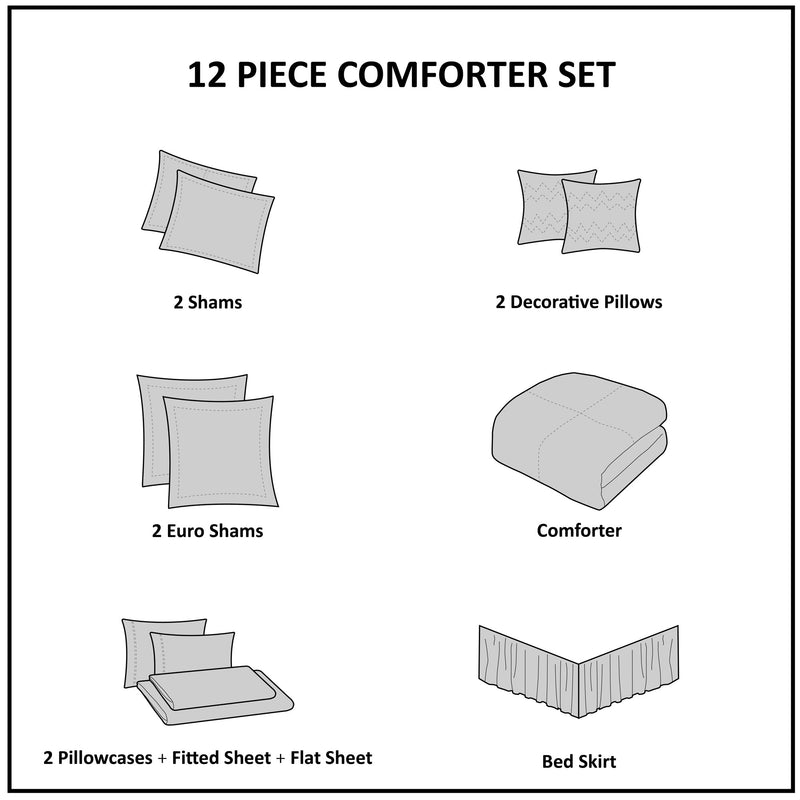 12 Piece Jacquard Comforter Set with Bed Sheets - Khaki Cal King, photo 4 of 10