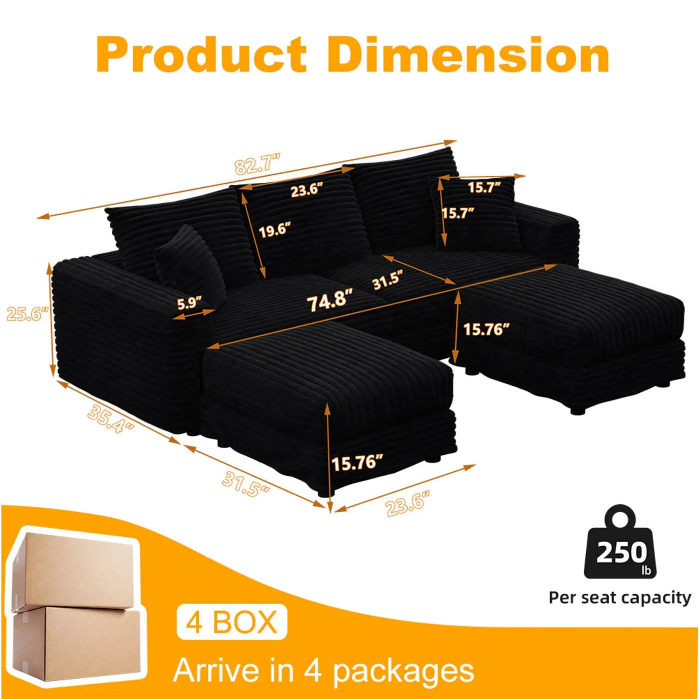 Deep Seat Convertible Sofa With Soft Pillows And Ottomans by HouseOfZazla