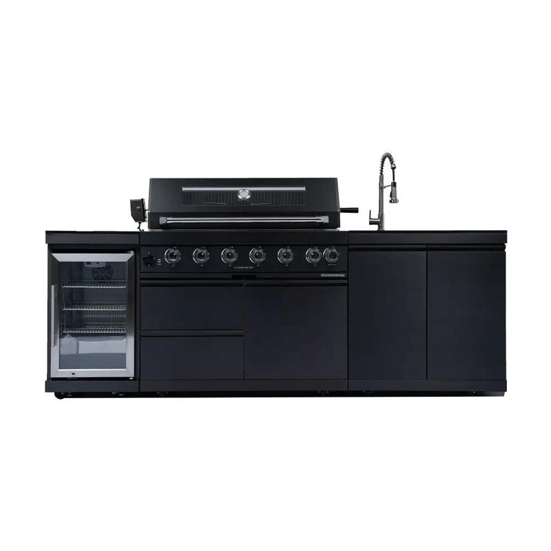 NG 95" 6-Burner 85000 BTU Black Outdoor Kitchen Island Grill Rotisserie kit Granite Countertops by Chery Industrial