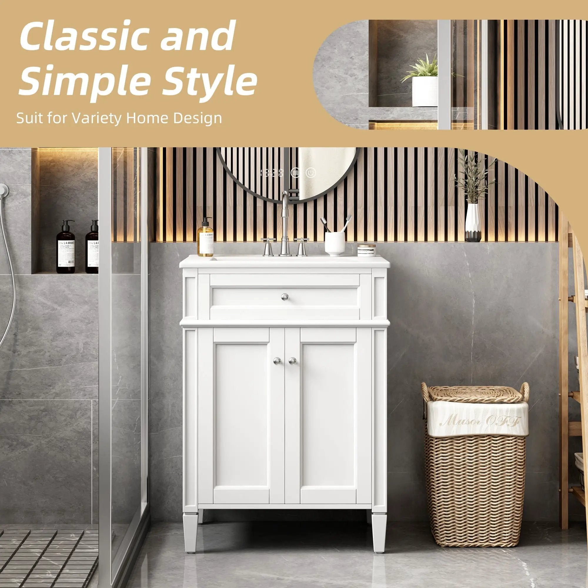 Bathroom Vanity With 2 Doors And Tip Out Drawer, Soft Closing Hinges