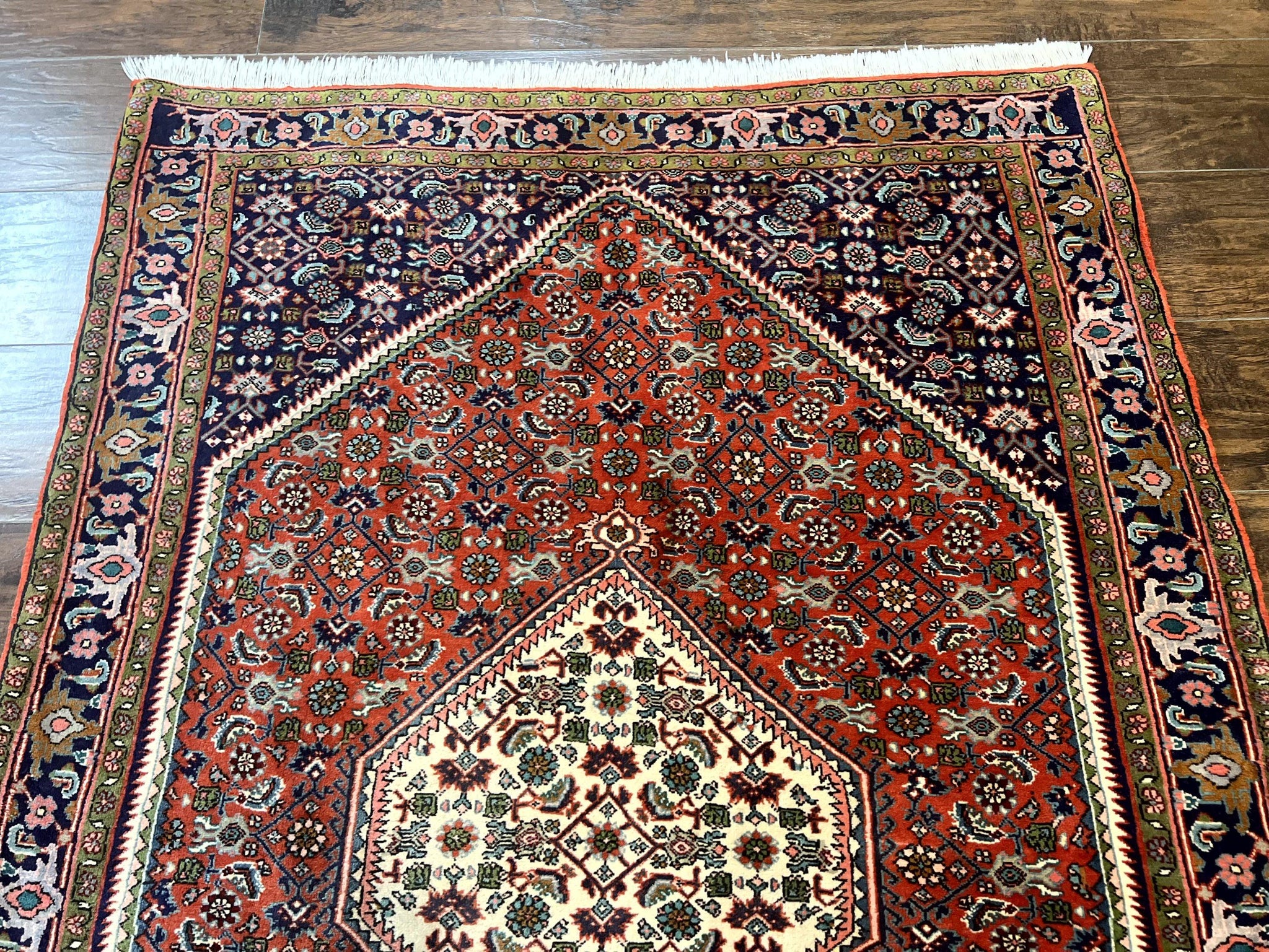 Persian Bidjar Rug 4x5, Finely Hand Knotted Vintage Carpet, Red and Navy Blue, Handmade Wool Rug, 180 KPSI by Jewel Rugs