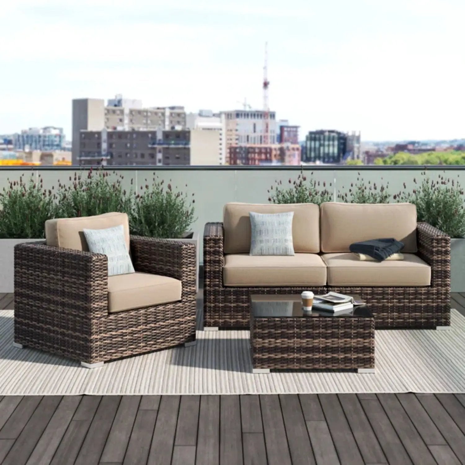 Modern Style Hdpe Wicker Seating Group With Cushions For 3 People In Brown Finish by HouseOfZazla