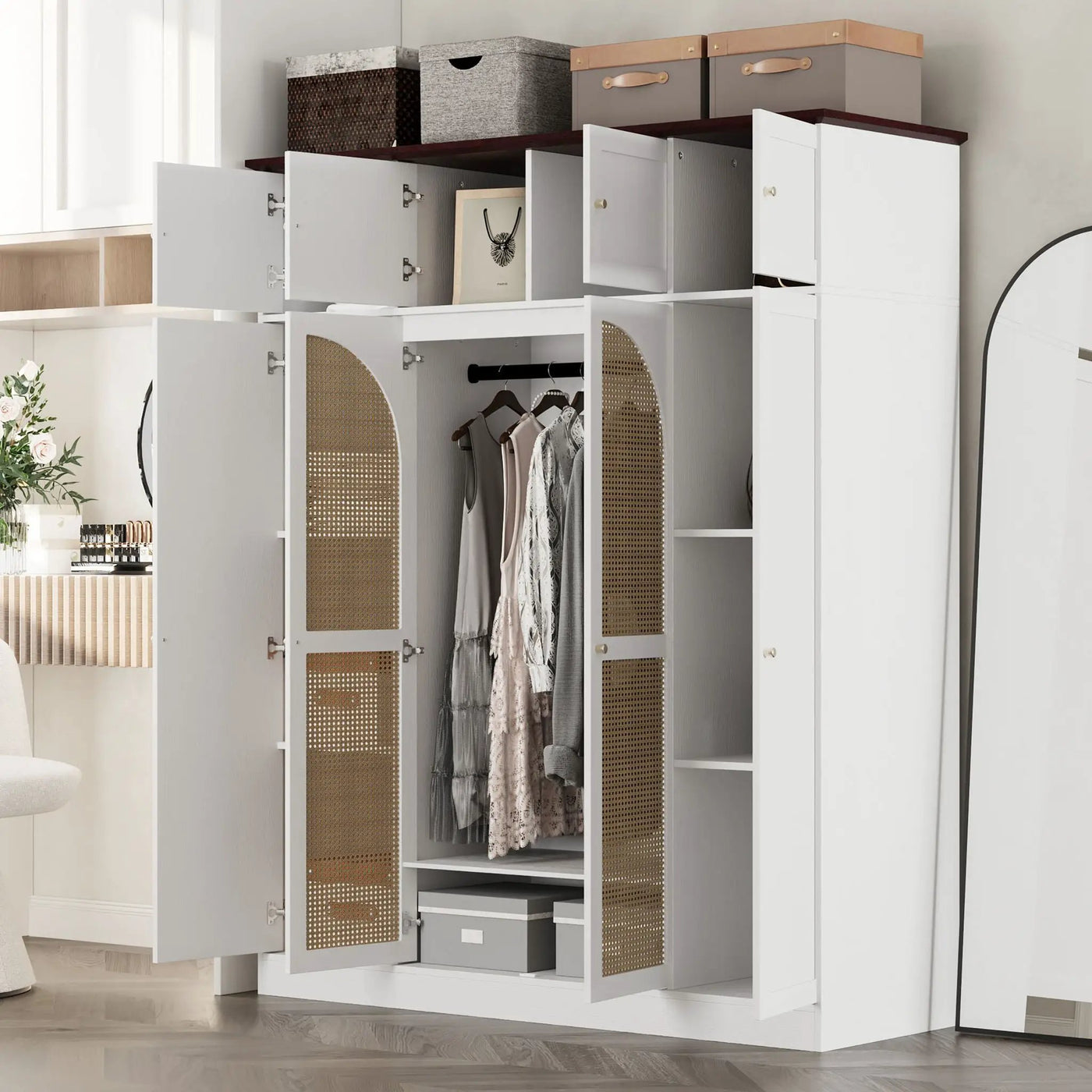 8 Door Armoire Wardrobe With Adjustable Shelves And Hanging Rod by Unique Piece Furniture