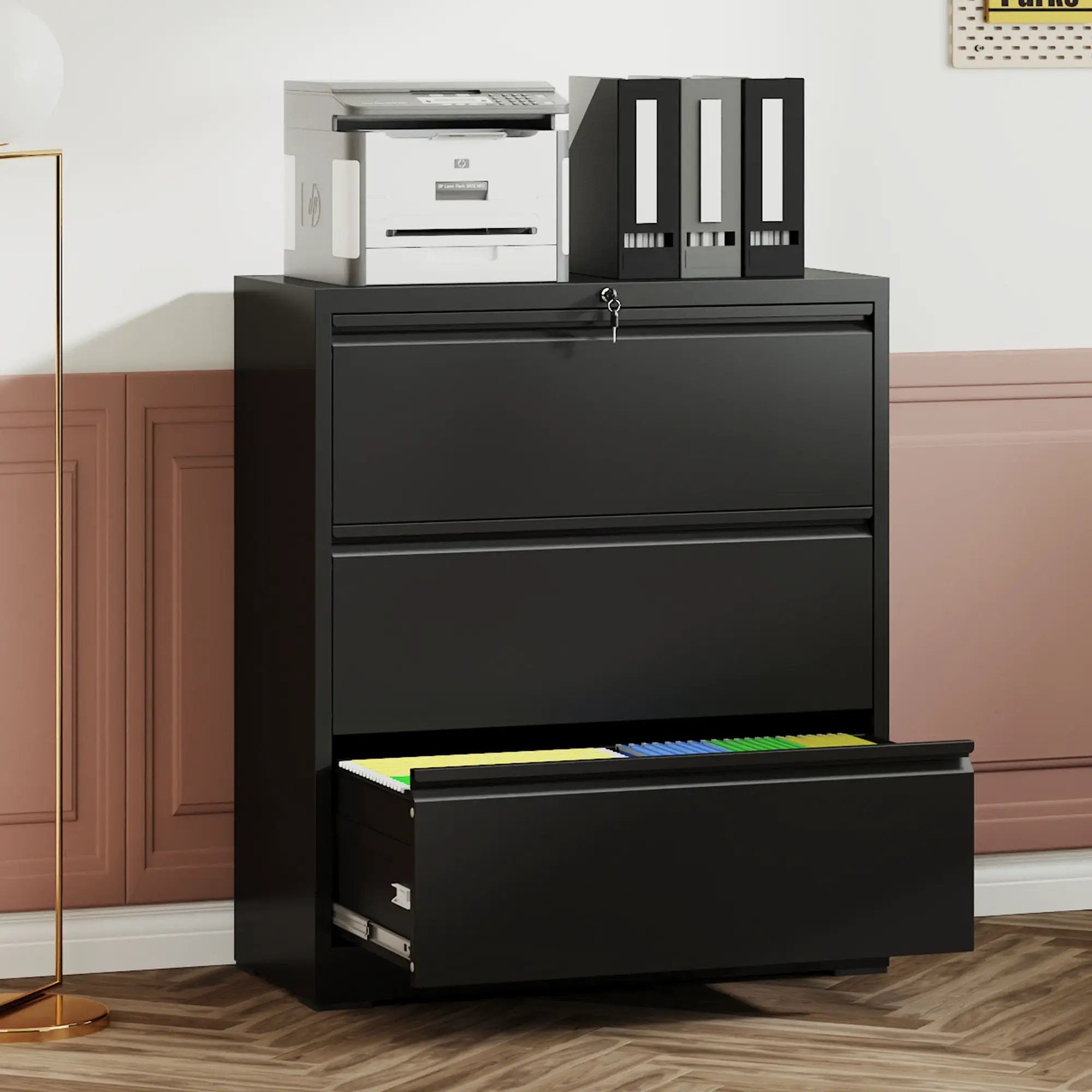 Lateral File Cabinet, Heavy Duty Filing Holds Letter/Legal/A4 Files by Unique Piece Furniture