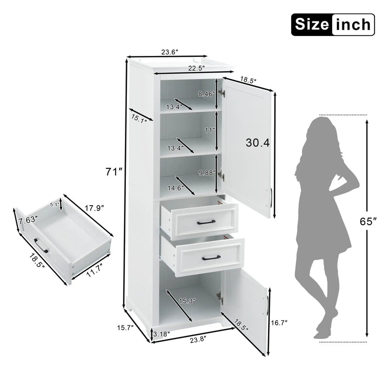 Freestanding Bathroom Vanity Tall With Damping Hinge Doors, Adjustable Shelves - White by HouseOfZazla