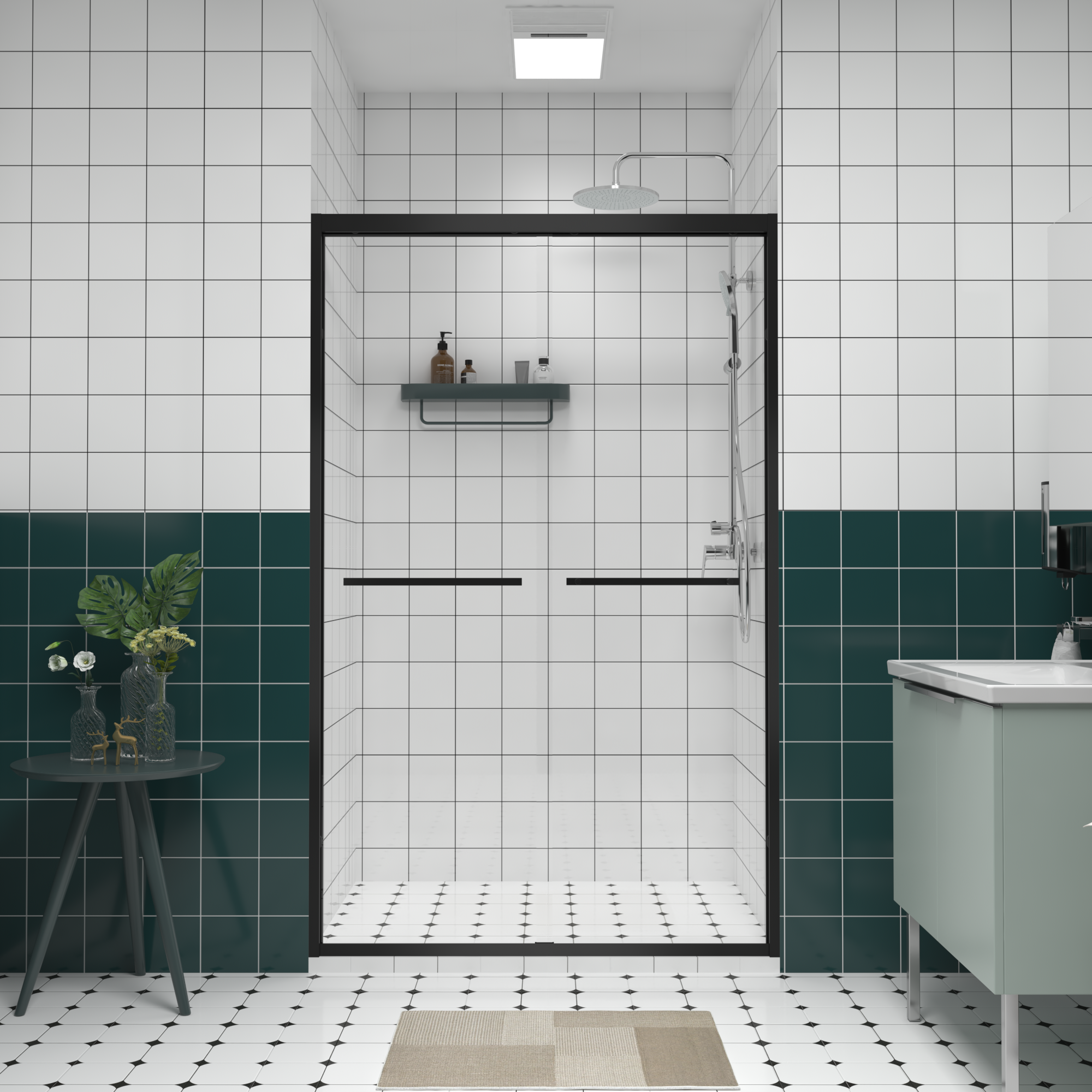 Aluminum Frame Double Sliding Shower Door - Bypass Bathroom Door by HouseOfZazla