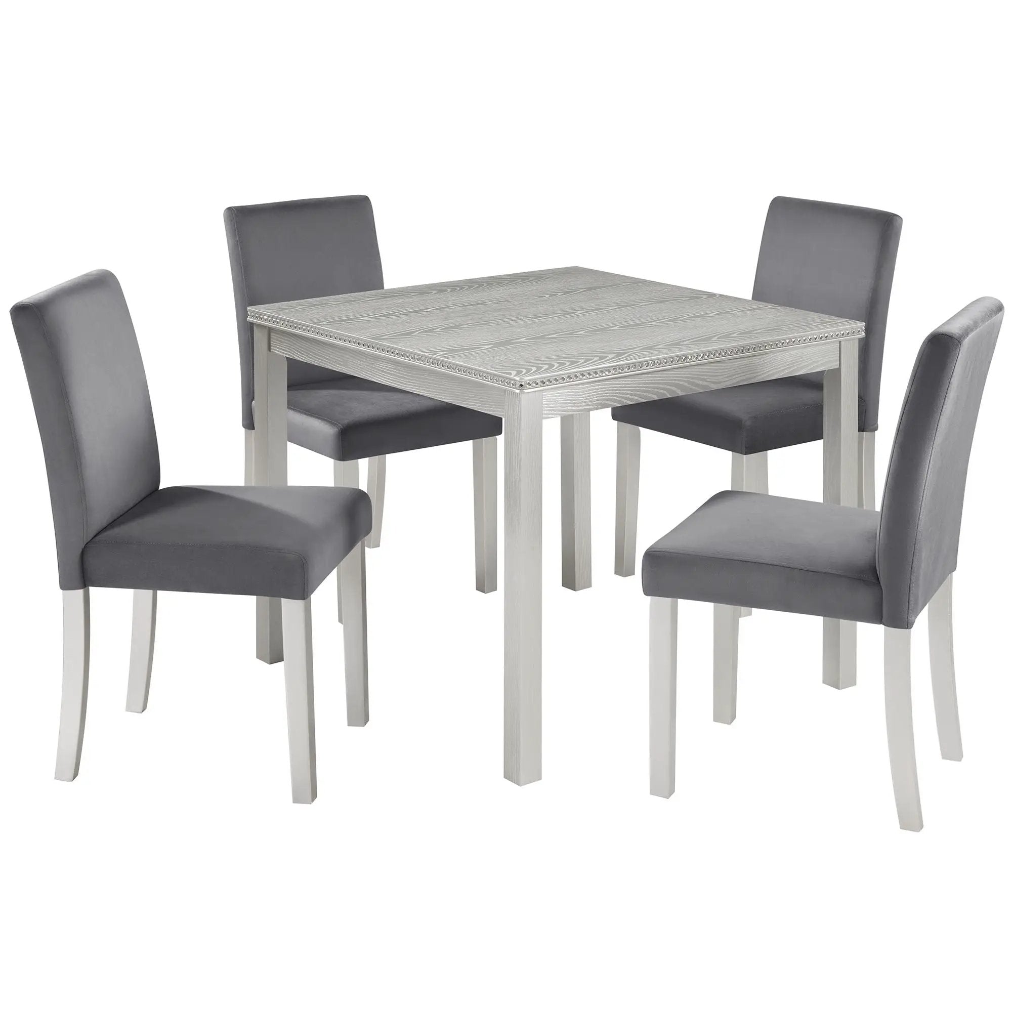 5 Pieces Wooden Dining Table Set, Square Table And 4 Upholstered Chairs by HouseOfZazla