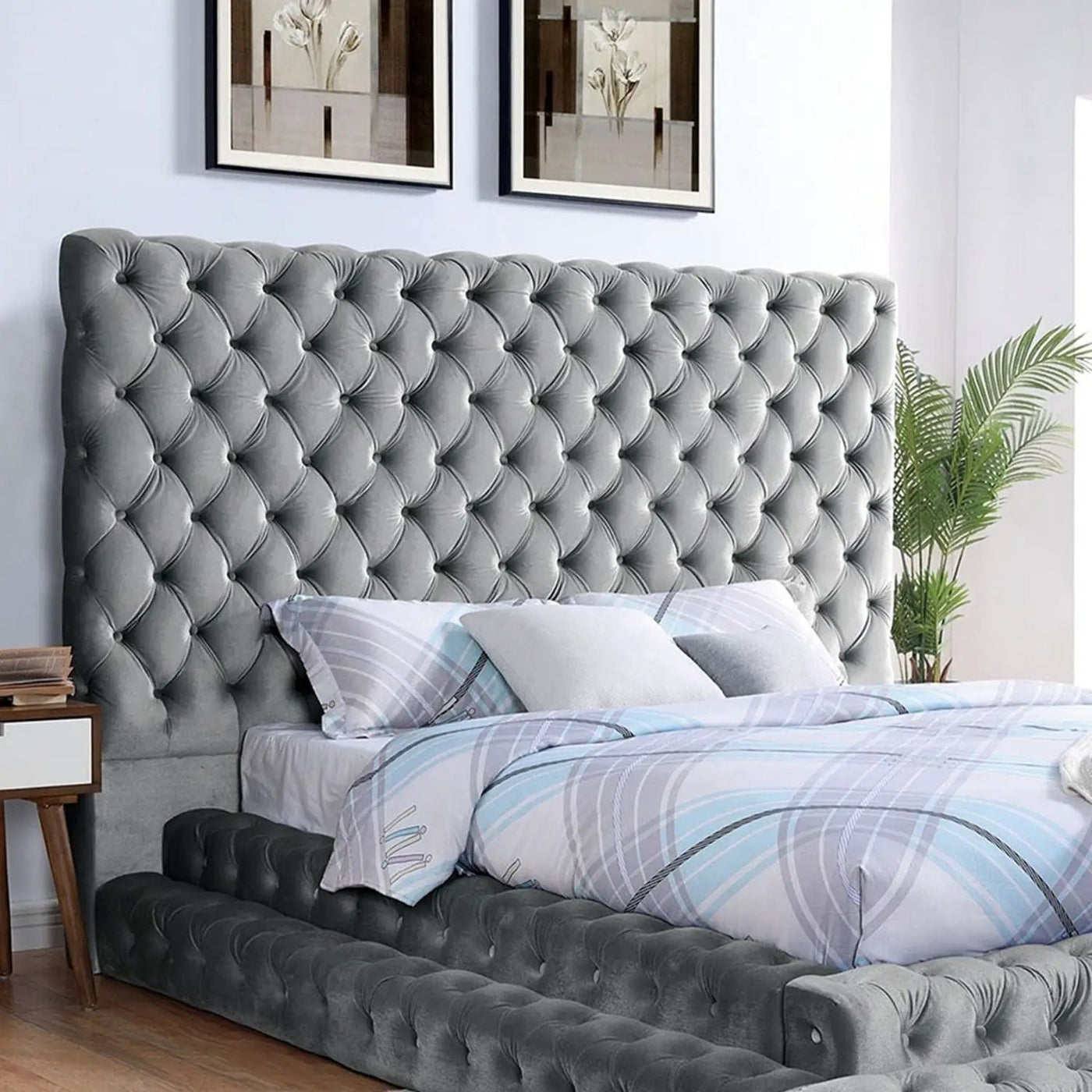 Tufted Oversized Headboard Platform Bed With Fully Upholstered Frame by Unique Piece Furniture